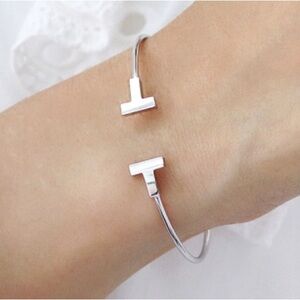 SILVER DOUBLE T OPEN CUFF WIRE BRACELET